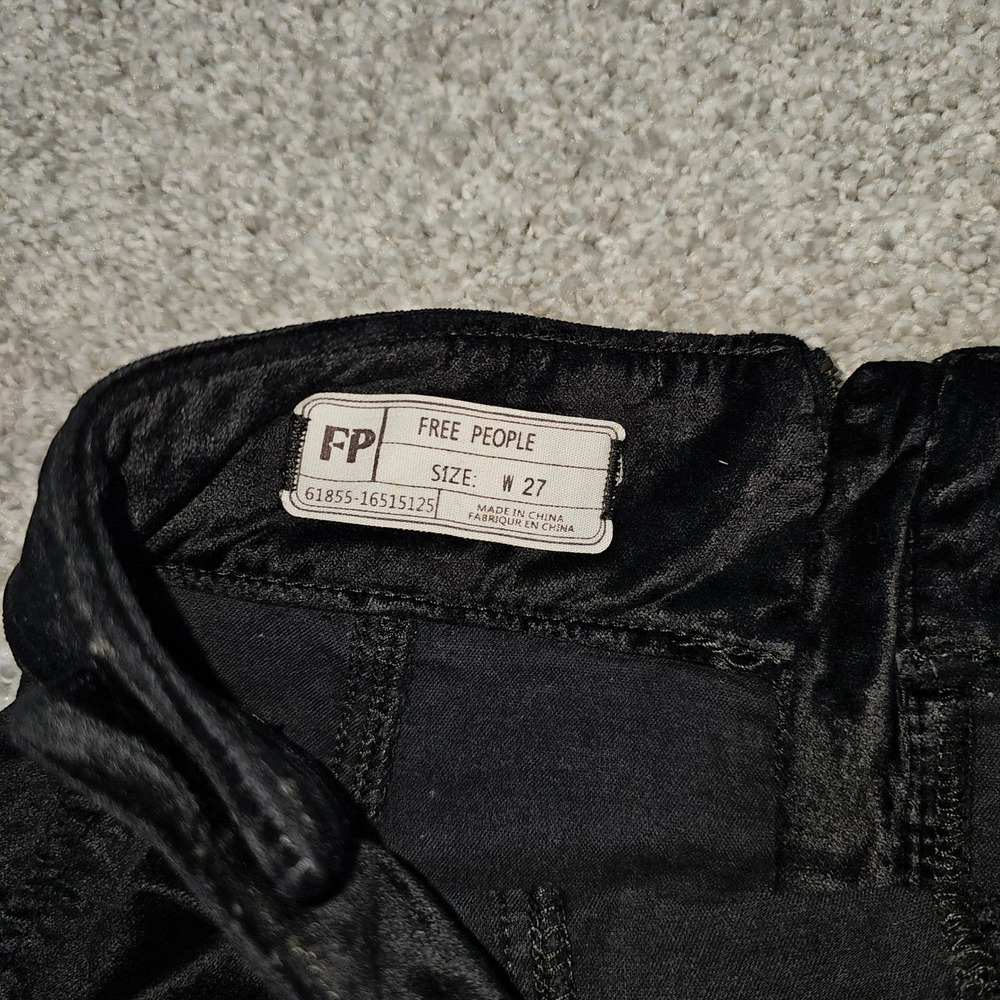 Free People Black Velvet Button‎ Front Zipper Mini Skirt Womens Size 27 - Picture 3 of 5